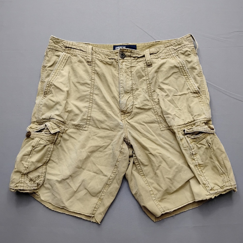 American Eagle Outfitters Mens Cargo Shorts Tan Khaki Size 38 Cotton Ripstop